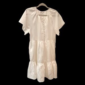 NWT Women’s Madewell Linen-Blend Flutter Sleeve Tiered Mini Dress. Size Medium